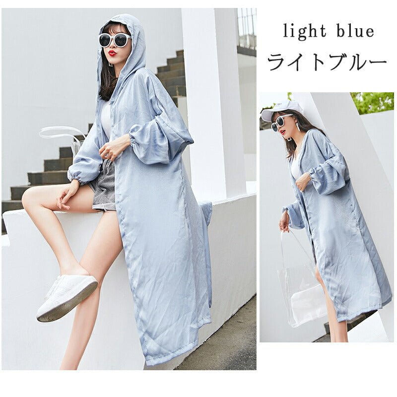 UVパーカー UVカット パーカー 涼しい UVカットロングパーカー M L LL レディース パーカー ロング ジッパー 指穴 レディース 大きめ 大きいサイ uvpaka-010