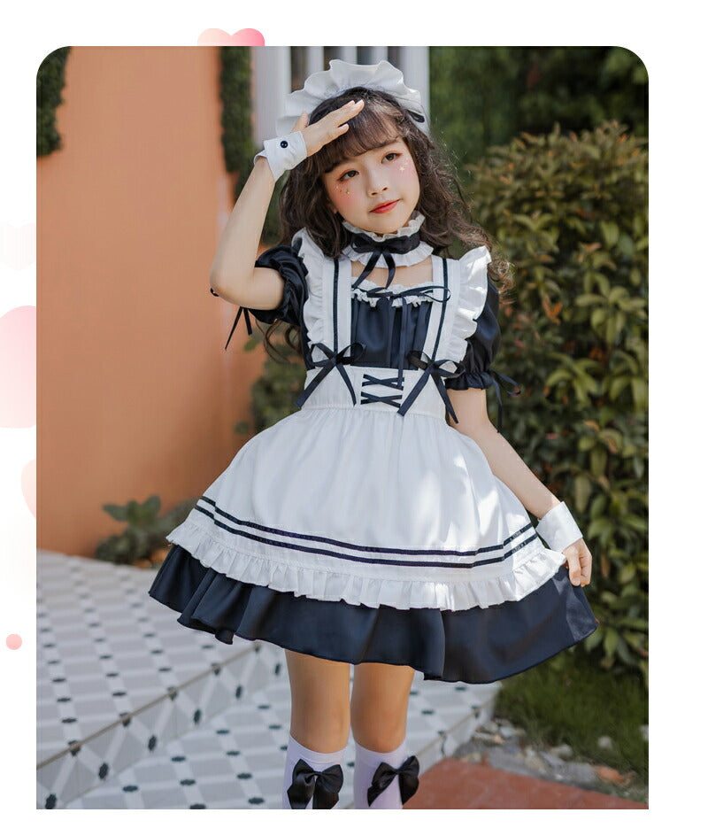 メイド服 子供 ハロウィン コスプレ 演出服 半袖 蝶結ぶ メイド 可愛い 女の子 セクシー カップル ロリータ 定番 衣装 レディース エプロン ドレス アリmaid-011