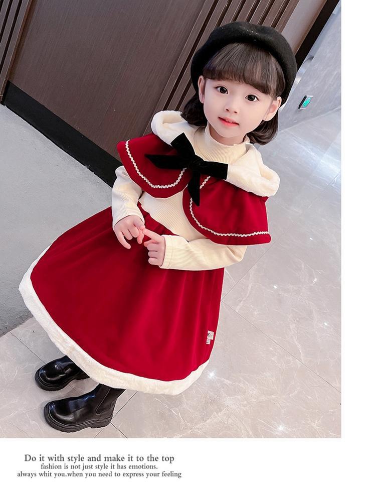クリスマス コスプレ 子供 衣装 サンタ コスチューム ベビー キッズ サンタクロース 衣装 子供 子ども サンタ服 女の子 2点セット 長袖 防寒 ケープ付き kidsanta-002