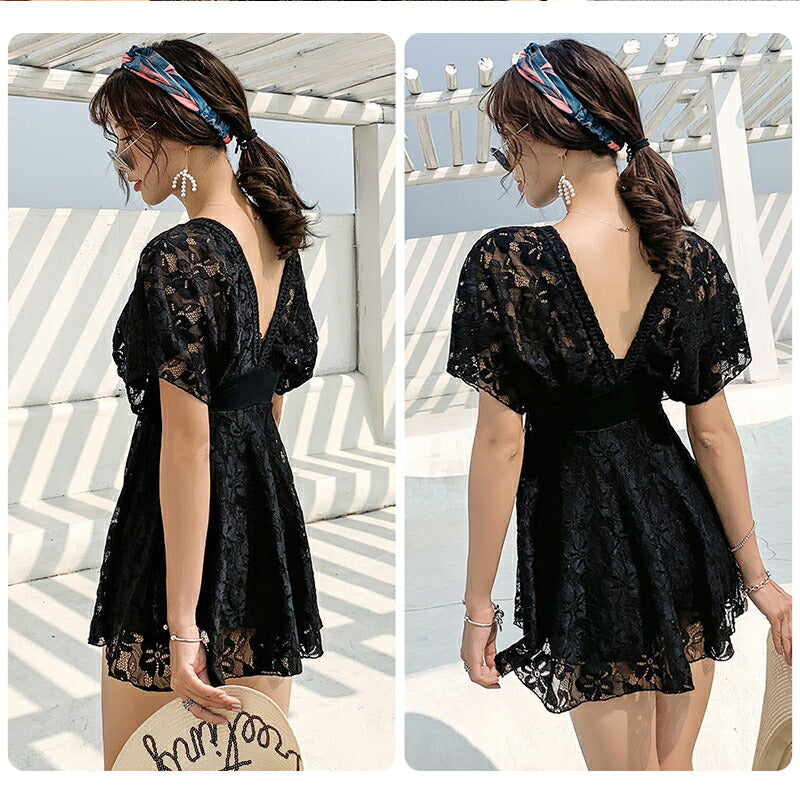 水着 水着 ワンピース レディース 体型カバー水着 大きいサイズ 4L 5L 6L 半袖 ぽっちゃり 20代 30代 40代 50代 ママ水着 ミセス オトナ女 swimsuit-033