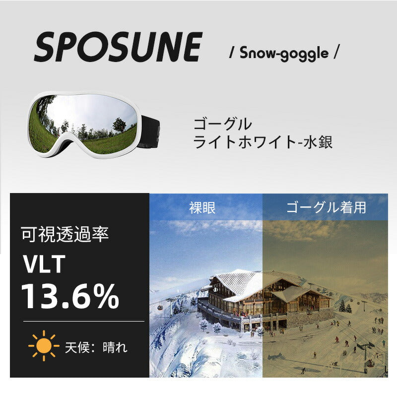 スキー ゴーグル メンズ レディース 紫外線カット スノーボードゴーグル メガネ 眼鏡対応 曇り止加工 フレームレスモデル 球面レンズ ダブルレンズ 曇り防止  goggle-04