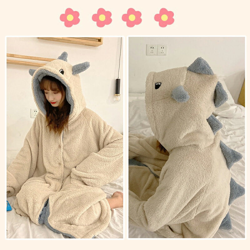 着ぐるみ パジャマ 恐竜 パジャマ レディース 冬 秋冬 ルームウェア モコモコ パジャマ ワンピース パジャマ 着ぐるみ パジャマ レディース 大人用  ワン copysku-179