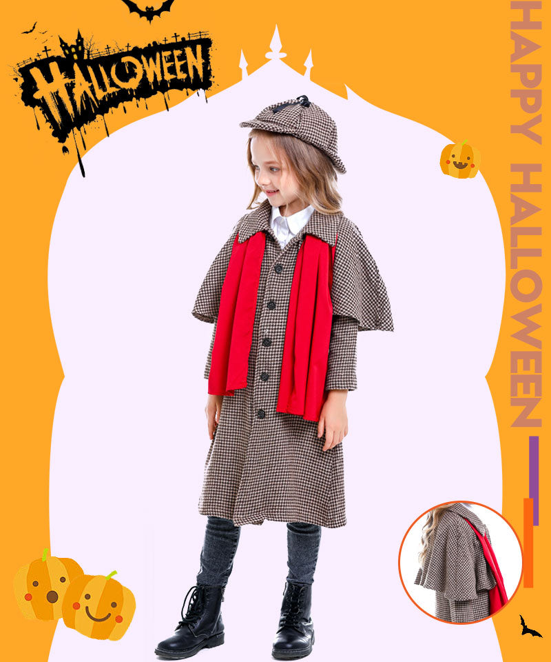 ハロウィン コスプレ イギリス 探偵 探偵服 女の子 男の子 パーティー　ハロウィン　女児　コスチューム 帽子付き　衣装 キャラクター コスチューム ハロウィンetwsj0006