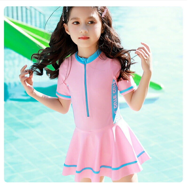 スクール水着 女の子 水着 ワンピース 競技水着 キッズ みずぎ 長袖 半袖 海水浴 練習用 ラッシュガード 前開き 幼稚園 小学生 中学生 日焼け防 copysku-62