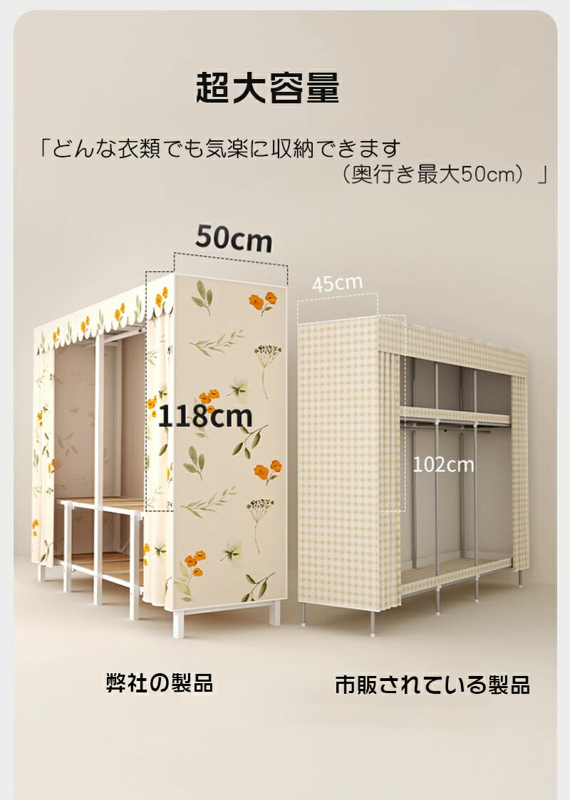 ワードローブ カバー付き 大容量 オックスフォード布 クローゼット ハンガーラック 折り畳み式 衣類収納ラック 省スペース 防水 防塵 防汚 耐用 storage-046