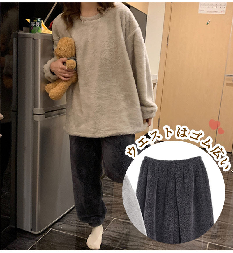 男女兼用超保温 ルームウェア もこもこ パジャマ 室内着 フリースセット 上下セット カップル用 着る毛布 裏起毛 フランネル 超保温ふんわり肌触りスウェットルitem-241248
