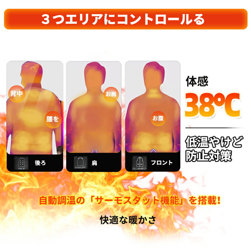 電熱ベスト 速暖  防寒着 日本製ヒーター 中綿 USB給電 洗える 三段階調温 軽量 冷え性 メンズ レーディス 25000mAh バッテリー付き 電熱ウェア besuto-18pawa1