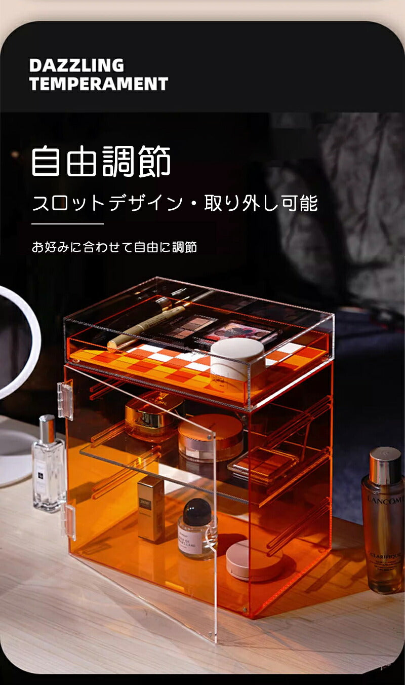 メイクボックス コスメケース 大容量 収納 化粧品 仕切り 高品質 コレクションケース コレクション ボックス クリアケース 透明展示ケース 扉付き 完成品 透 storage-038