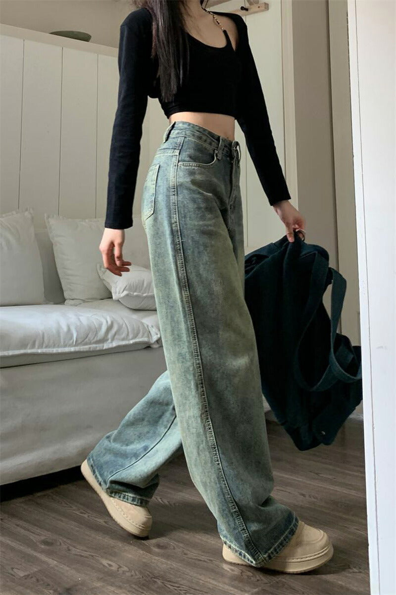 【特典あり】ジーンズ レディース ワイドパンツ デニム ハイウエスト  ディストレス キレイ目 ダメージ 小さいサイズ レディース ボトムス  ジーンズ 美脚 nzk-001