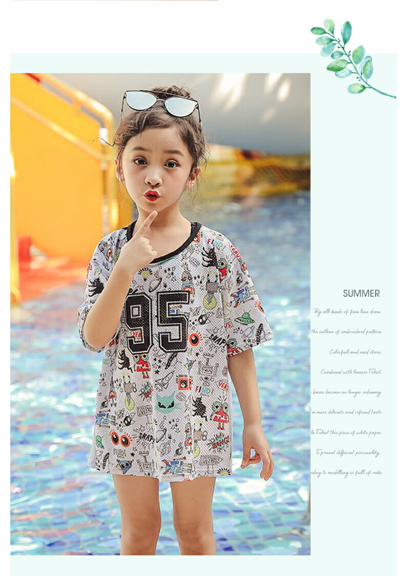 セパレート 子供 水着 女の子 ラッシュガード スクール水着 幼稚園 小学生 中学生 スイミング スクール 海水浴 スイムウェア 水遊び 長袖水着 半袖水着 キ swimsuit-013