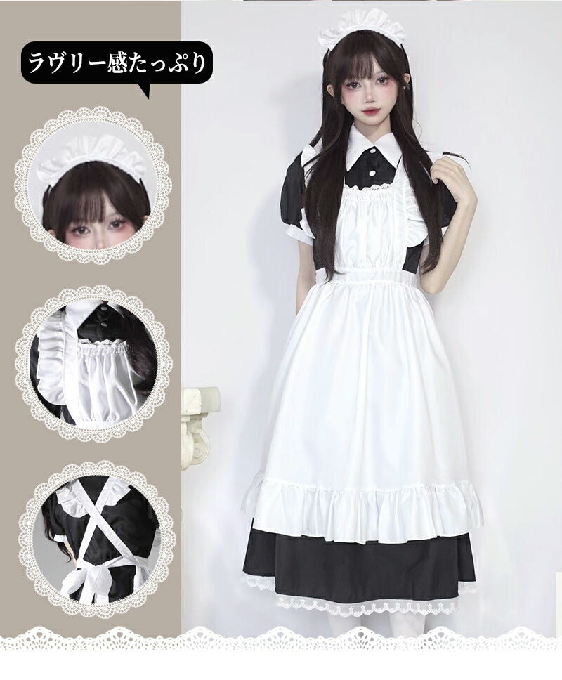 メイド服 ハロウィン コスプレ 半袖 長袖 メイド 可愛い 女の子 セクシー カップル ロリータ 定番 衣装 レディース エプロン ドレス アリス風仮装 男ウケmaid-007
