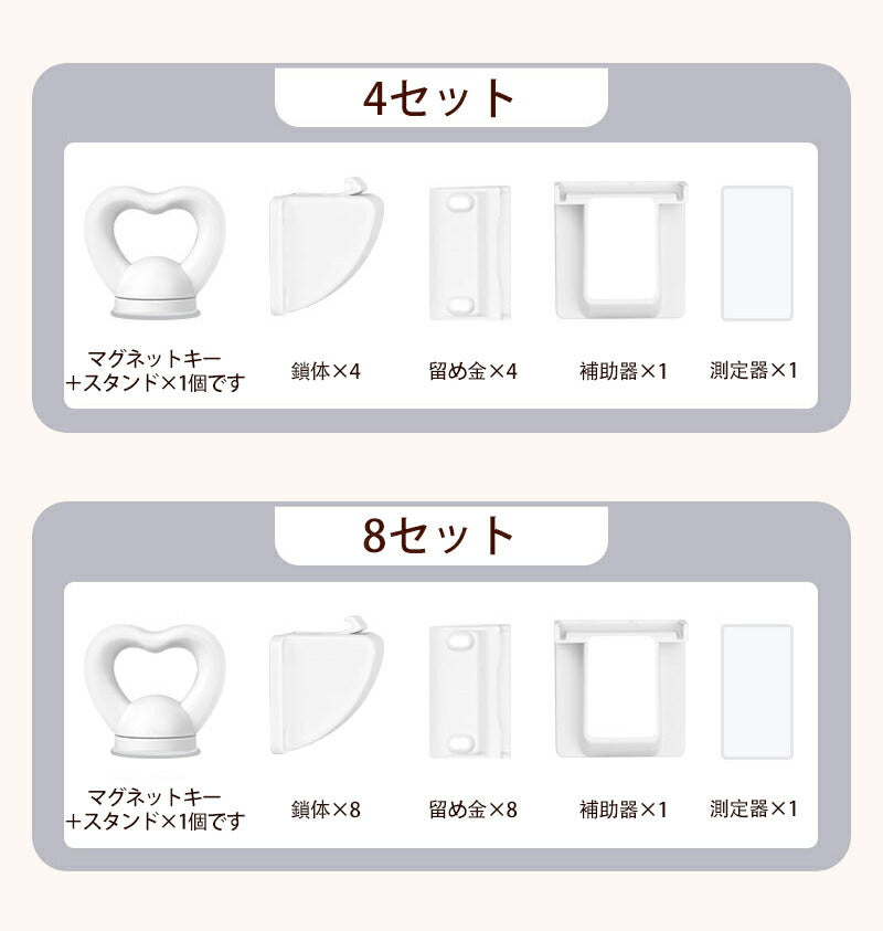 チャイルドロック マグネット式 引き出し 扉 ドア 指挟み防止 いたずら防止 ベビーガード 4か所分 8か所分 引き出しロック 扉 ドア ストッパー 赤ちゃん lock-001