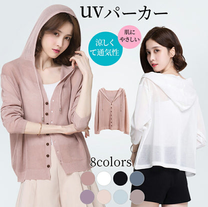 パーカー レディース 薄手 夏 パーカー レディース おしゃれ ロング丈 UVカット 紫外線対策 冷房対策 前開き ボタン ストライプ 春 夏 大き uvpaka-012