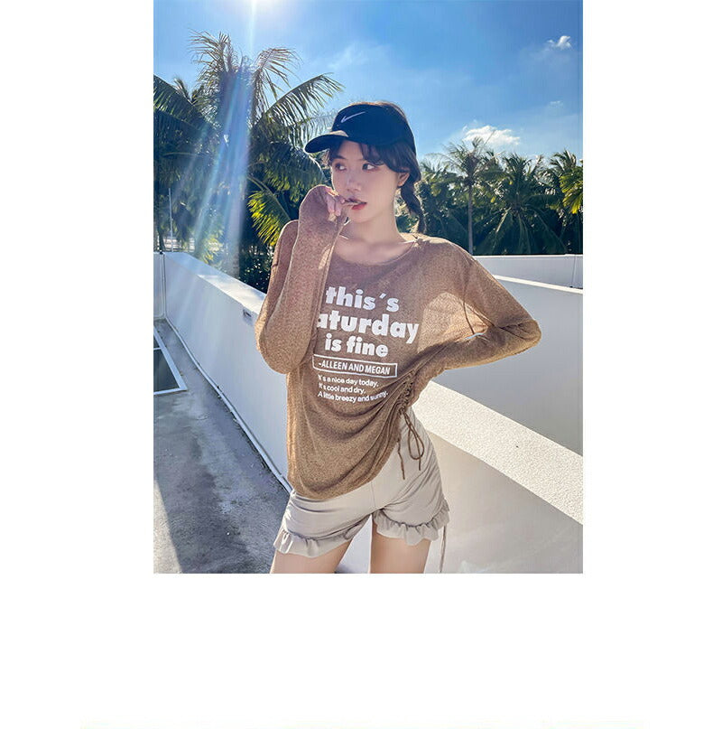 水着 レディース ビスチェビキニ フリルショーツ 長袖シースルーレーストップス 体型カバー水着 3点セット 20代 30代 40代 ママ水着 オトナ swimsuit-006