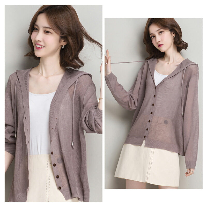 パーカー レディース 薄手 夏 パーカー レディース おしゃれ ロング丈 UVカット 紫外線対策 冷房対策 前開き ボタン ストライプ 春 夏 大き uvpaka-012