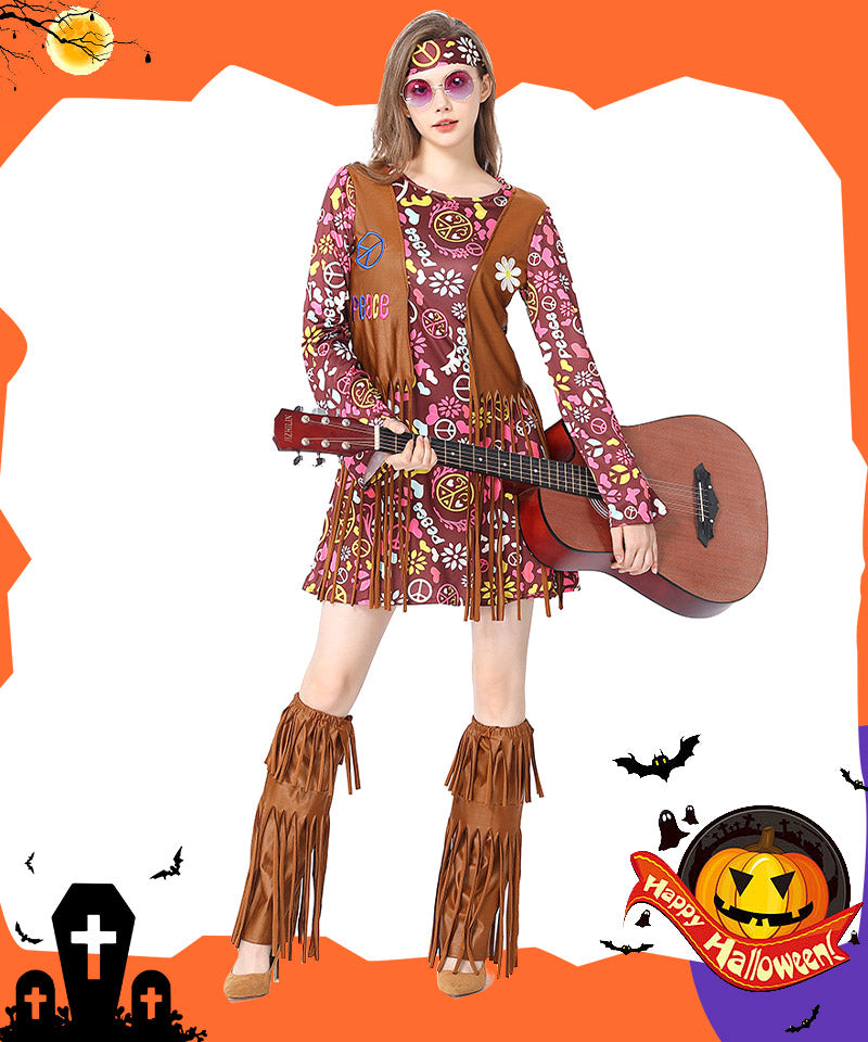 ハロウィン コスプレ 仮装 衣装大人 レディース コスチューム可愛い 　ハロウィン仮装 コスプレ衣装 ヒッピー フリンジ レトロ  ヒップホップ スカート ボヘwsf012