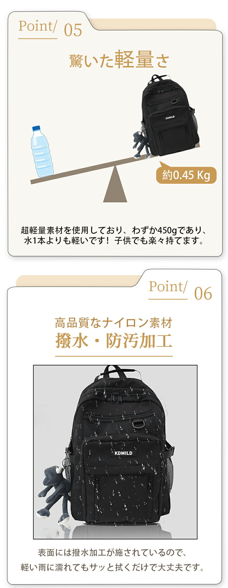 リュック 女子 通学 リュックサック レディース バックパック メンズ ナイロン 大容量 軽量 撥水 A4 15.6 pc 2way ベルト付き 男女兼用 学生kdmildbag-4001
