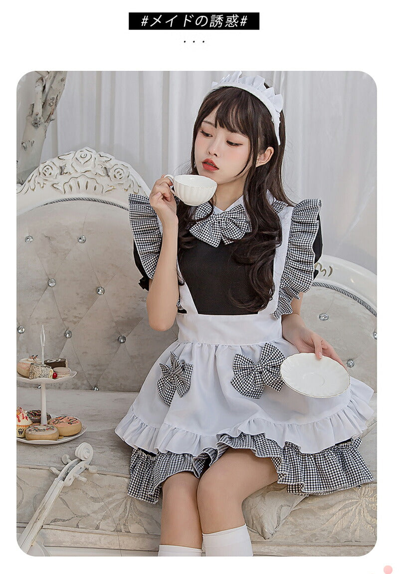 メイド服 ハロウィン コスプレ 半袖 蝶結ぶ メイド 可愛い 女の子 セクシー カップル ロリータ 定番 衣装 レディース エプロン ドレス アリス風仮装 上質maid-010