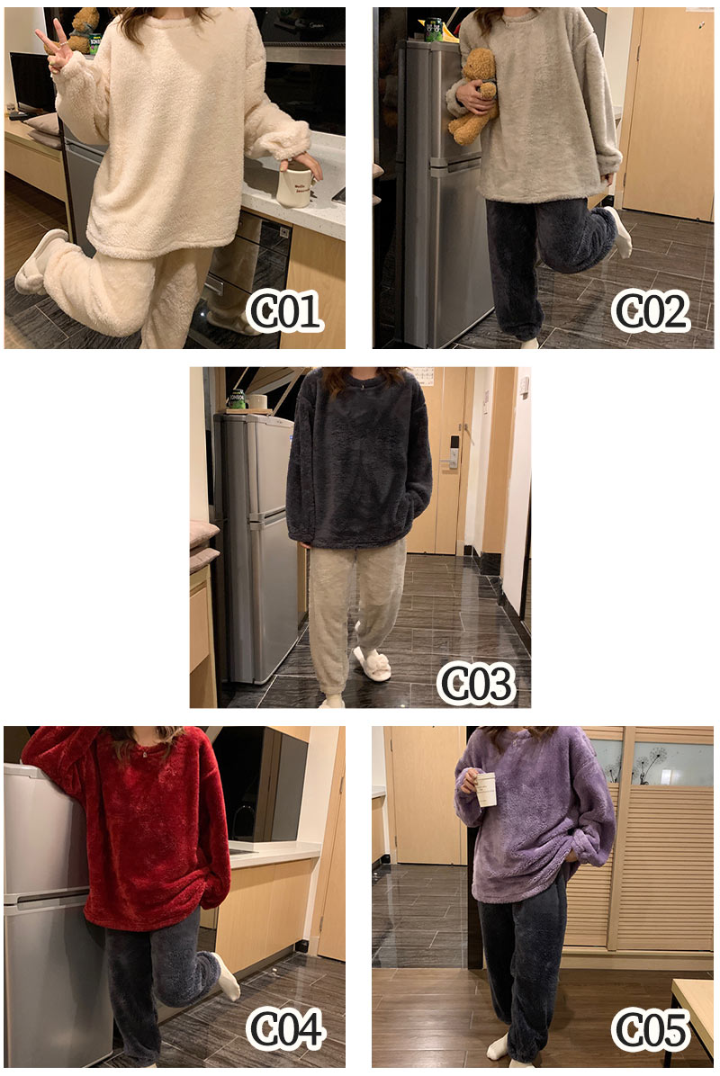 男女兼用超保温 ルームウェア もこもこ パジャマ 室内着 フリースセット 上下セット カップル用 着る毛布 裏起毛 フランネル 超保温ふんわり肌触りスウェットルitem-241248