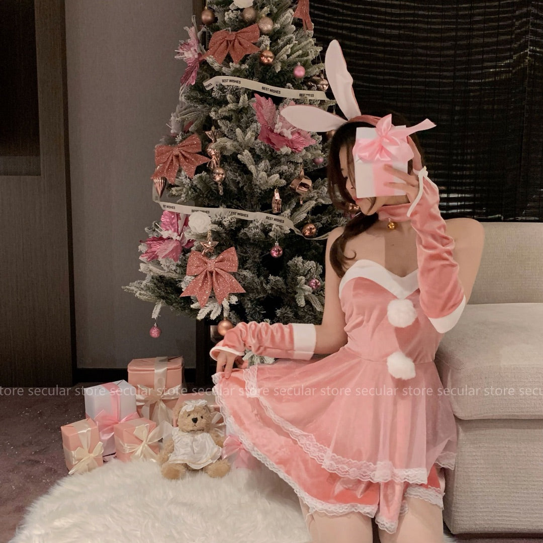 サンタ コスプレ セクシー 兎耳 うさぎ ウサギ 4点セット バニー バニーガール カチューシャ クリスマス コスプレ サンタコス 大人 コスチューム レディーsanta-003