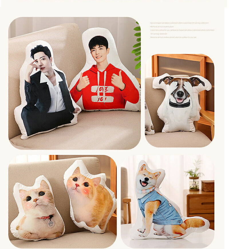 ペット オーダーメイドクッション オリジナルクッション ペット 動物 猫 犬 記念品 抱き枕 両面写真オリジナルクッション ペット メモリアルクッション 供養母 makura-002