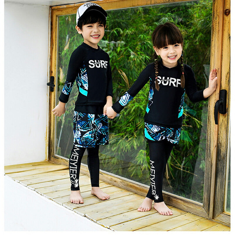 【最後の在庫処分】キッズ 水着 男の子 トランクス 子供水着 女の子 こども 子供用　セパレート 3点セット ダイビングスーツ ジュニア 水着 長袖 ラッシュガswimsuit-024