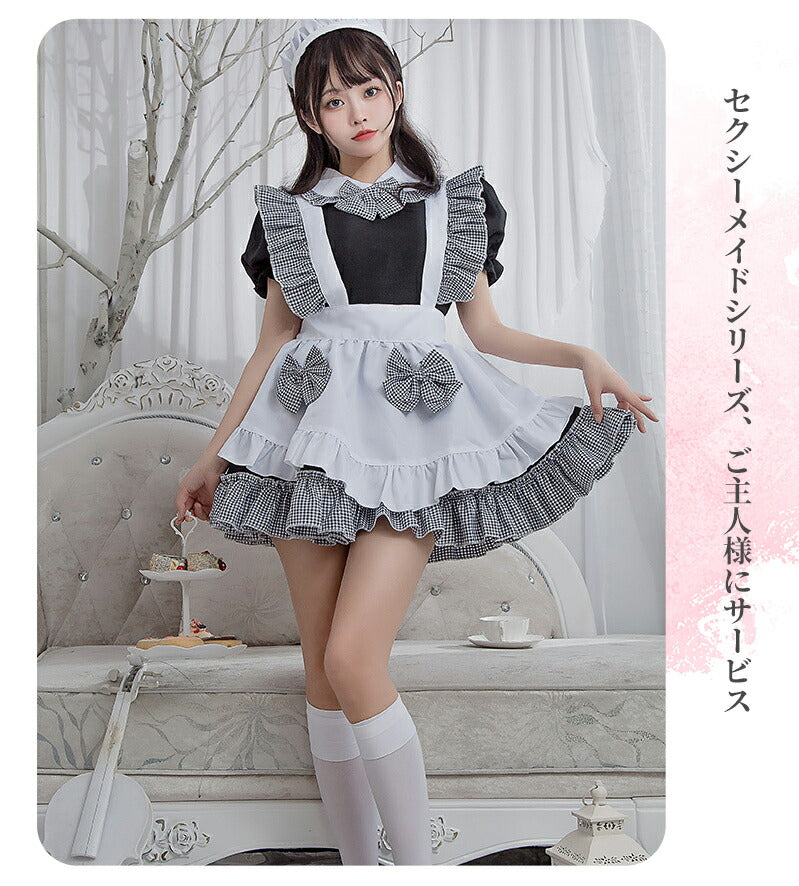 メイド服 ハロウィン コスプレ 半袖 蝶結ぶ メイド 可愛い 女の子 セクシー カップル ロリータ 定番 衣装 レディース エプロン ドレス アリス風仮装 上質maid-010
