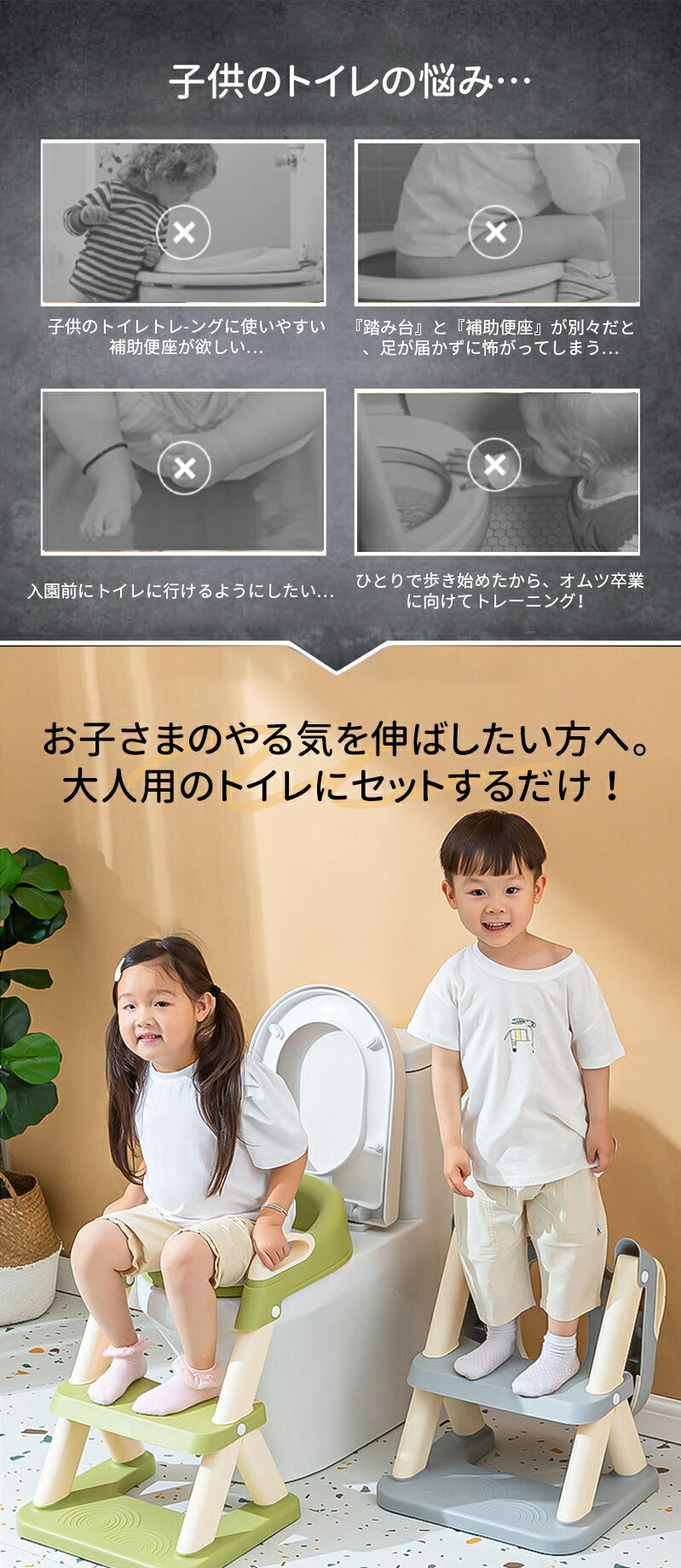 補助便座 トイレトレーニング トイレトレーナー 折りたたみ補助便座 子供用 踏み台付き 男の子 女の子 高さ調整可能 おしゃれでコンパクト 耐荷重50kg 自立babyyouhin-006