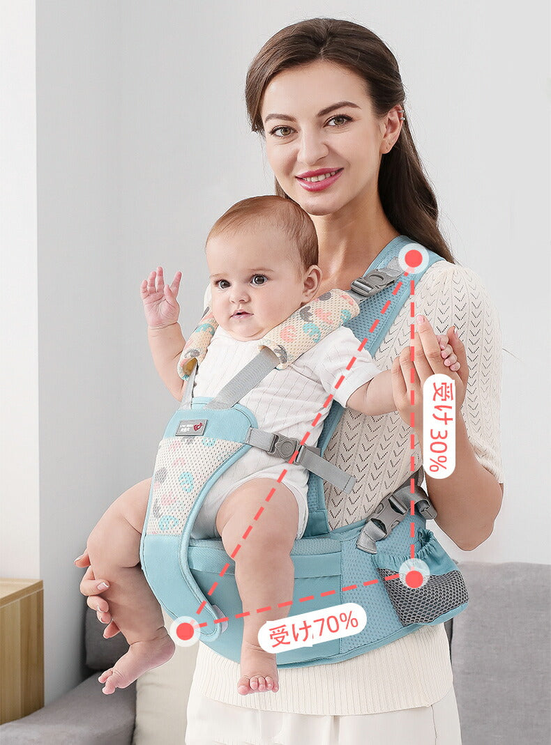 ヒップシート 抱っこ紐 抱っこひも だっこひも おんぶ紐 多機能 新生児 赤ちゃん  パパママ兼用 「カチッとロック」でより安心 肩ひものファスナー サイズ調節dakkohimo-004