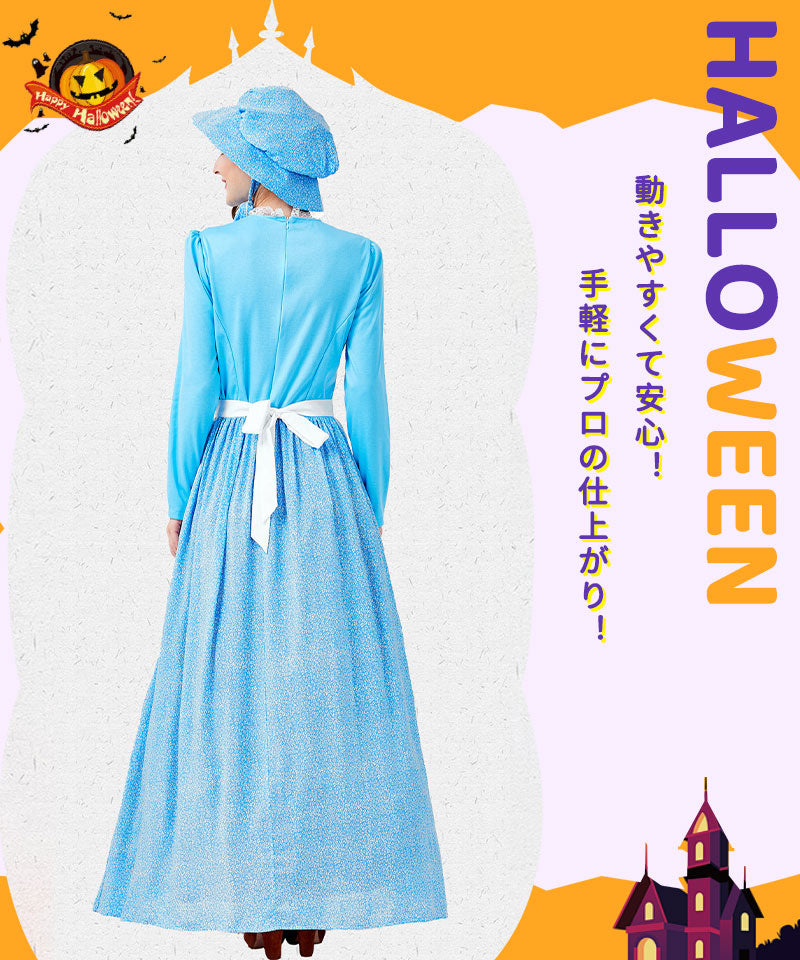 ハロウィン コスプレ アリス コスチューム 衣装 水色 エプロンドレス レディース お姫様 服 コスプレ 仮装  フリーサイズ　リボン カチューシャ ワンピースwsf014