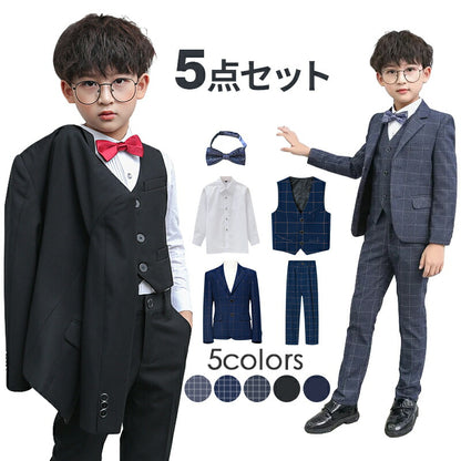 子供 スーツ 男の子 フォーマルスーツ 子供服 男の子スーツ 5点セット スーツ チェック柄 入学式 卒業式 高校生 小学生 中学生 紳士服 キッズ フォーマル sutsu-002