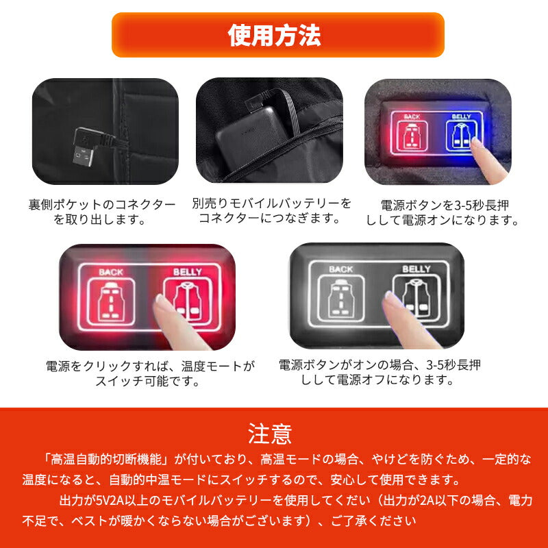 【送料無料~】電熱ベスト  防寒着 速暖 日本製ヒーター 中綿 USB給電 バッテリー付き 洗える 三段階調温 軽量 冷え性 メンズ レーディス 20000mA copysku-102