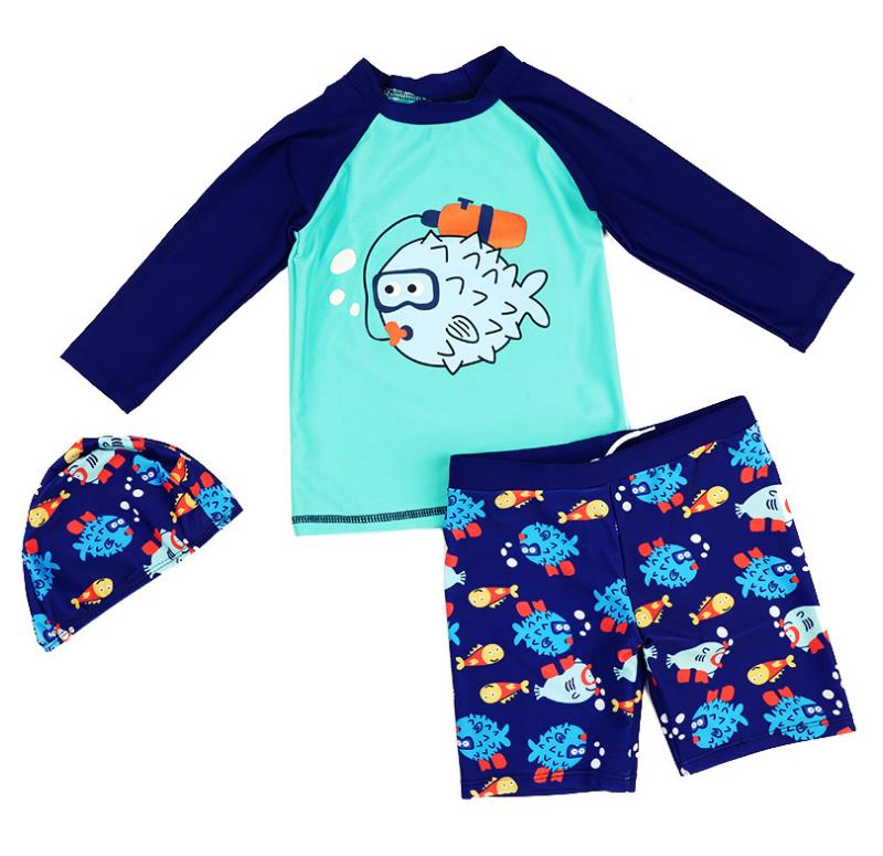水着 キッズ水着 上下 帽子付き 魚 半袖 男の子 ベビー 赤ちゃん 水着 キッズ 子供 日焼け 対策 紫外線 小学生 保育園 幼稚園 プール 男子 男の子 ス copysku-196