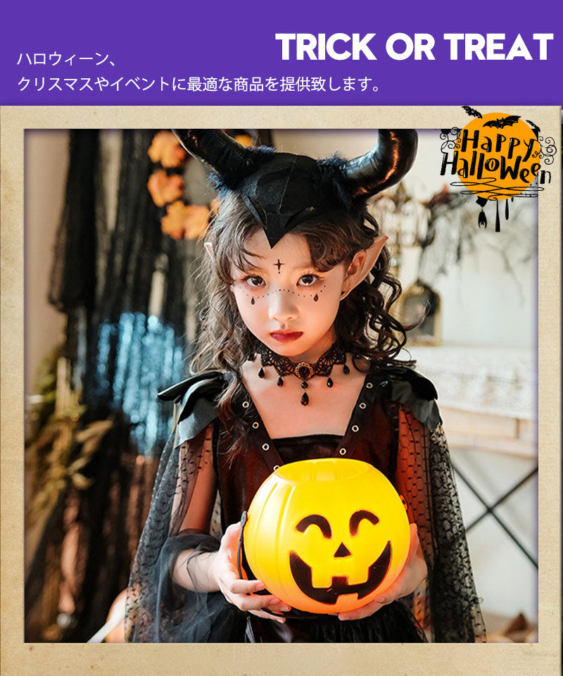 ハロウィン コスプレ 魔女 悪魔　ゴスロリ ハロウィン 仮装 小悪魔 コスチューム キッズ ゾンビ デビル ガール 魔法使い 魔法子ども  ブラック コスプレ衣etwsj0014