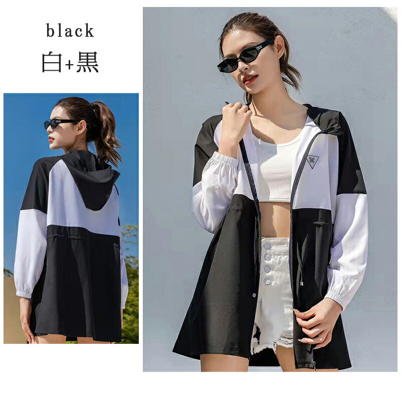 uv パーカー uvカット パーカー アウトドアラッシュガード プルオーバー レディース 薄手 ひんやり 長袖 フード付 ジップアップ 体型カバー UVカットパ uvpaka-008