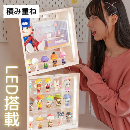 フィギュアケース LEDライト コレクションケース 収納 高品質 コレクション ボックス クリアケース 透明展示ケース 積み重ね可能 扉付き 完成品 透明 アク storage-032