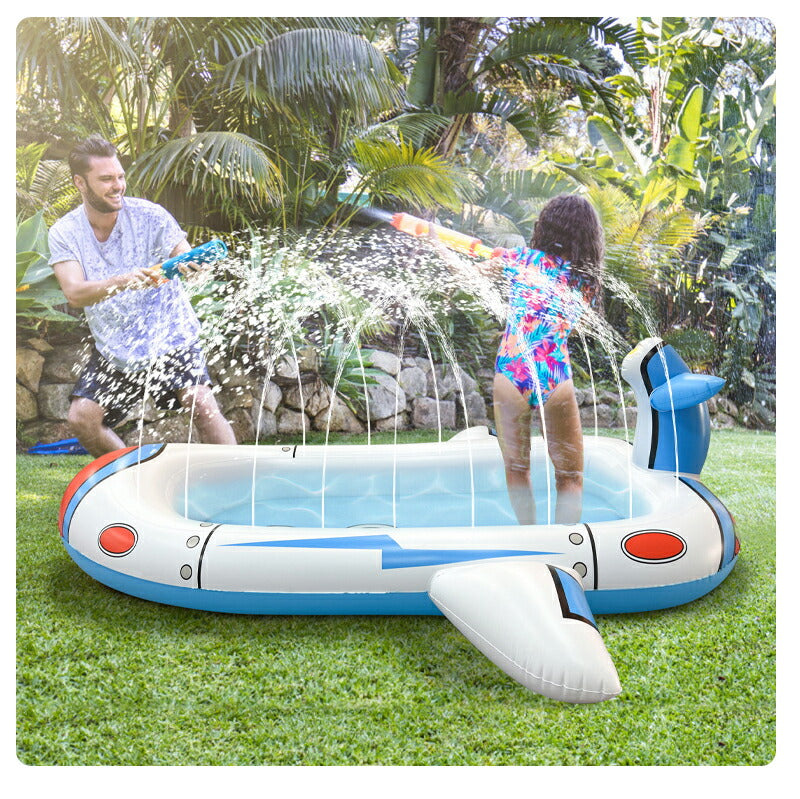 プール 子供プール 噴水プール おもちゃ ビニールプール 安全無毒無害 厚PVC 飛行機噴水プール 夏対策 噴水高度調節可能 子供用 ウォーター 夏の日 芝生遊 copysku-195