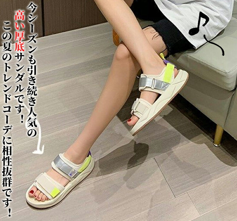 厚底スポーツサンダル レディース 滑り止め おしゃれな美脚デザイン 歩きやすい スニーカーサンダル 大きいサイズ対応 コンフォートシューズ 軽量 カジュアルシンss240901