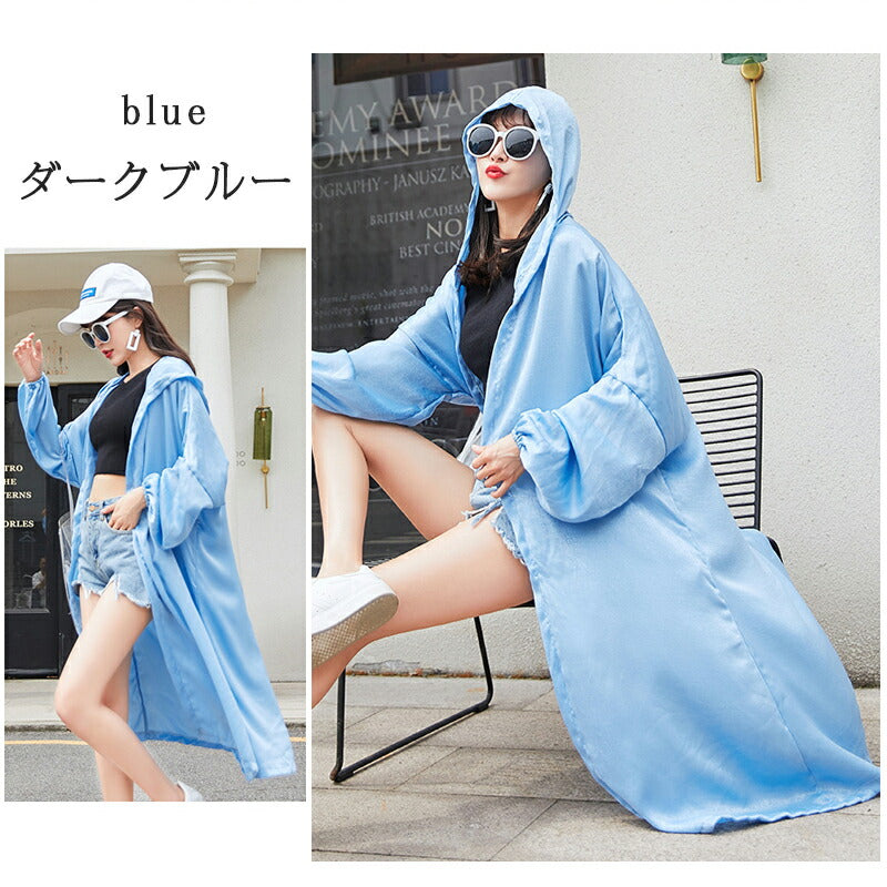 UVパーカー UVカット パーカー 涼しい UVカットロングパーカー M L LL レディース パーカー ロング ジッパー 指穴 レディース 大きめ 大きいサイ copysku-46