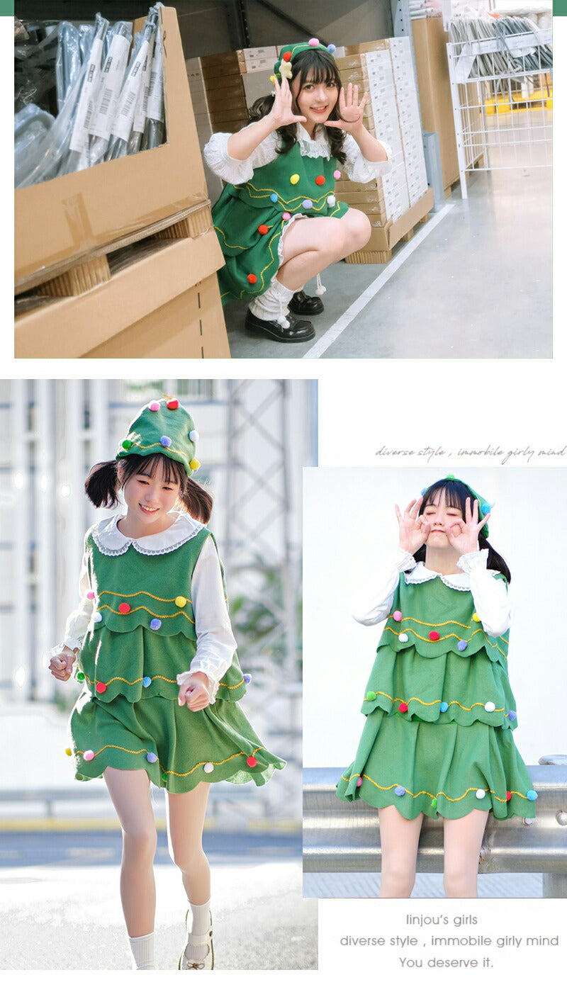 クリスマス コスプレ ベビー キッズ サンタクロース サンタ 子供 衣装 コスチューム ツリーワンピース 衣装 子供 子ども サンタ服 女の子 3点セット 長袖 kidsanta-005