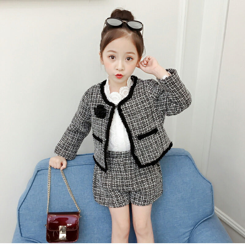 女の子 スーツ 卒業式 小学生 子供服 フォーマルスーツ 入学式 上下セット ベビー 入園式 長袖 キッズ 卒園式 フォーマル 発表会 ジャケット 短パン パン copysku-69