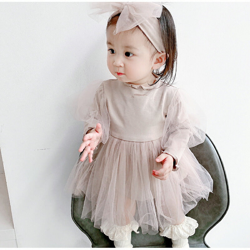 ヘアバンド付き ベビードレス ドレス ベビー ワンピース ロンパース 女の子 半袖 長袖 チュール ベビー服 セレモニードレス 赤ちゃん かわいい 可愛い おし sgato-002