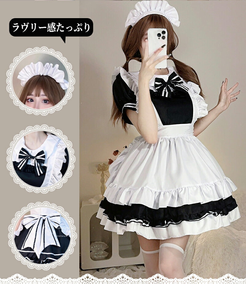 メイド服 ハロウィン コスプレ メイド 可愛い 女の子 セクシー カップル ロリータ 定番 衣装 レディース エプロン ドレス アリス風仮装 男ウケ 大きいサイmaid-005