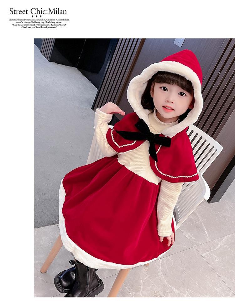 クリスマス コスプレ 子供 衣装 サンタ コスチューム ベビー キッズ サンタクロース 衣装 子供 子ども サンタ服 女の子 2点セット 長袖 防寒 ケープ付き kidsanta-002