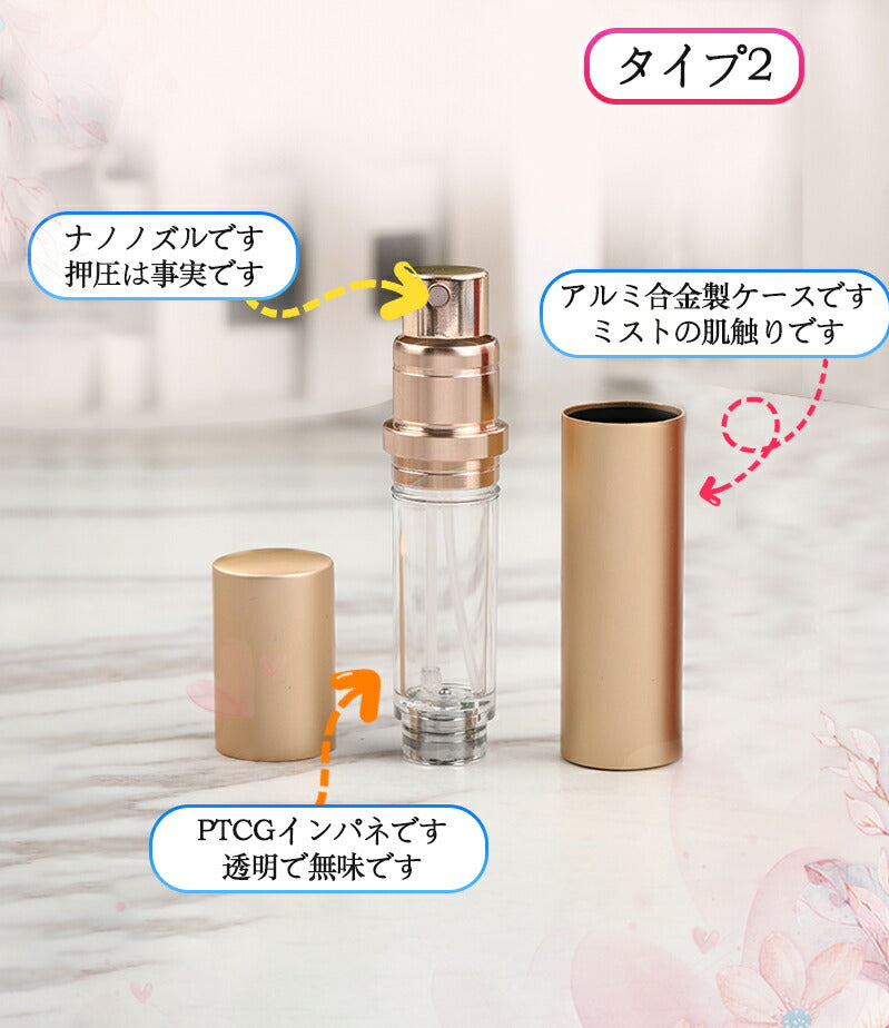 アトマイザー 香水詰め替えボトル 5ml 携帯用 コンパクト おしゃれ かわいい 旅行用 スタイリッシュ 高級感 マット仕上げ 霧噴射 簡単使用 メンズ レディbottle-001