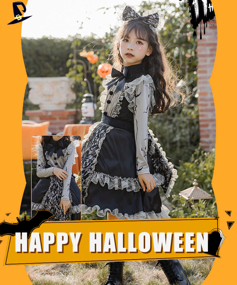 ハロウィン コスプレ 魔女 ゴスロリ ハロウィン 仮装 小悪魔 コスチューム キッズ ゾンビ 魔法使い 魔法子ども ハロウィン衣装 ブラック コスプレ衣装 coetwsj0016