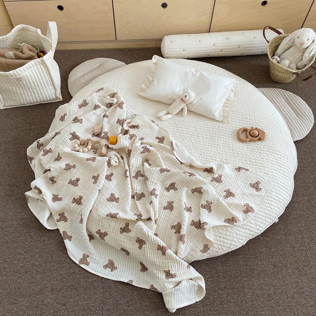 おくるみ モスリン コットン 春夏　ガーゼ あかちゃん ベビー ン おしゃれ お昼寝ケット モノトーン 大判 ベビーベッド 新生児 キッズ ストール おくるみ blanket-001