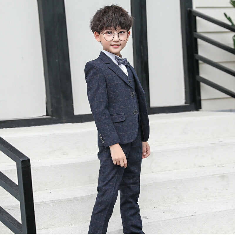 子供 スーツ 男の子 フォーマルスーツ 子供服 男の子スーツ 5点セット スーツ チェック柄 入学式 卒業式 高校生 小学生 中学生 紳士服 キッズ フォーマル sutsu-002