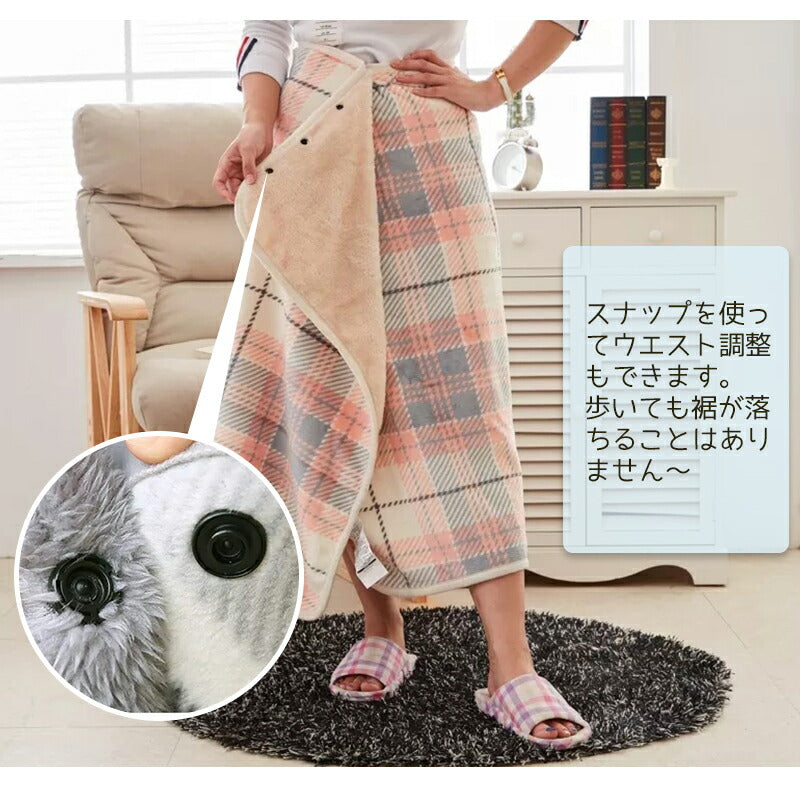 ひざ掛け 3WAY 100*140 大判 ブランケット ボタン付き 北欧 チェック 着るフランネル リバーシブル ポンチョ 巻きスカート もこもこ 膝掛け 毛布 kakemoufu-001