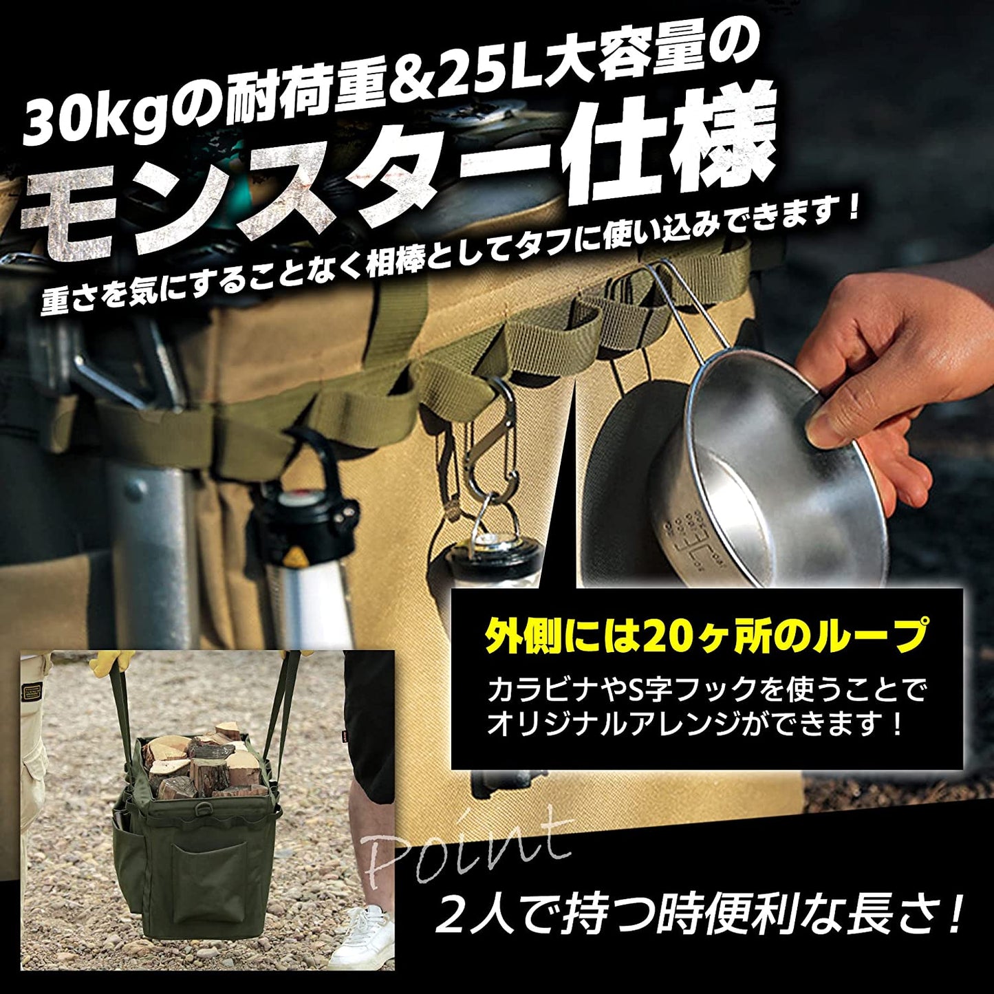 キャンプ コンテナ バッグ 薪ケース マルチケース ギア 帆布 折り畳み式 道具入れ  撥水仕様 バーベキュー BBQ キャンプ用品 キャンプ ピクニックトート campbag-001